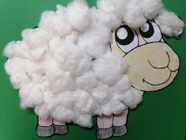 Аппликация Овечка из ваты