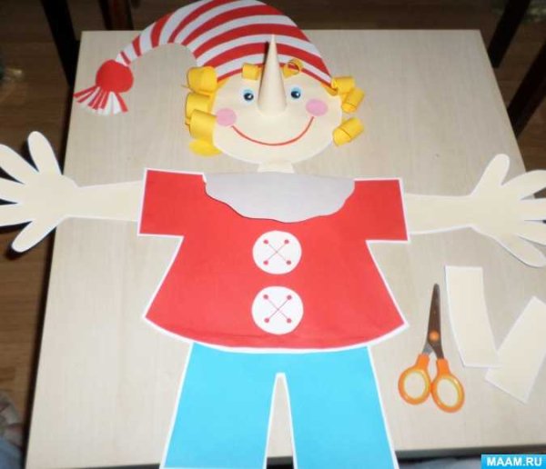 Поделка Буратино из бумаги и картона