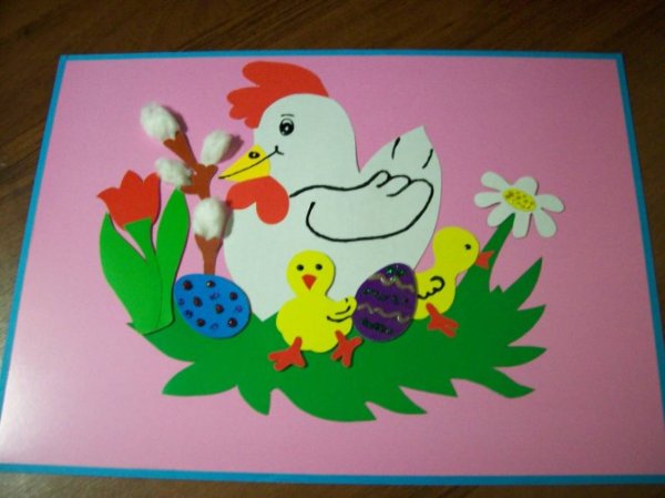 Аппликация курица с цыплятами