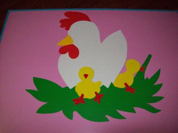 Аппликация цыпленок из цветной бумаги