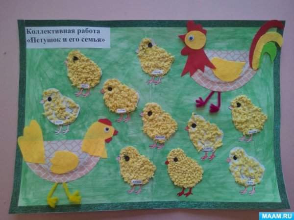 Коллективная аппликация курица с цыплятами