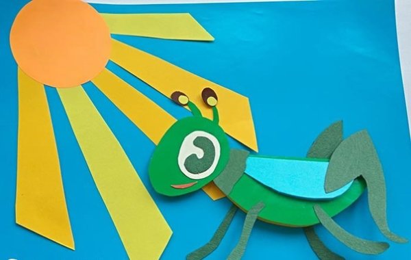 Поделка объемный кузнечик из бумаги