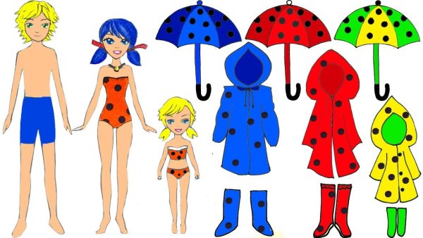 Семья леди баг бумажные куклы