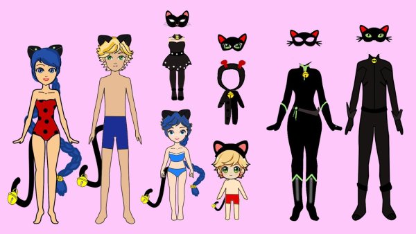 Семья леди баг бумажные куклы