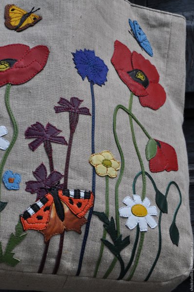 Сумка из льна с аппликацией