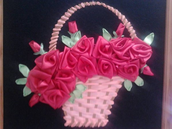 Корзина вышитая атласными лентами