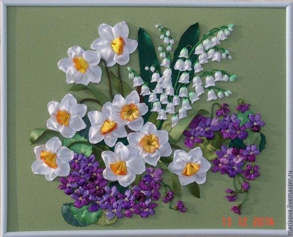 Пейзаж вышитый лентами