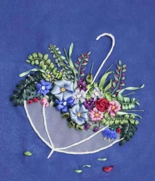 Панно с вышивкой лентами