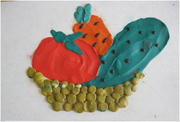 Лепка. Рельефная. «Овощи -фрукты» (с.126. Парамонова)