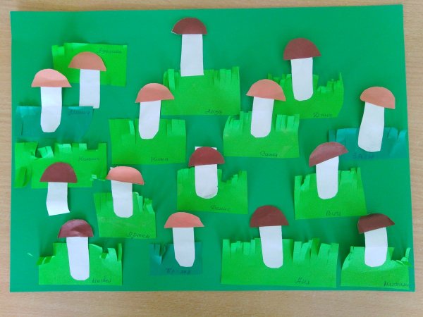 Аппликация «на Лесной полянке выросли грибы» т.с. Комарова. Стр 30