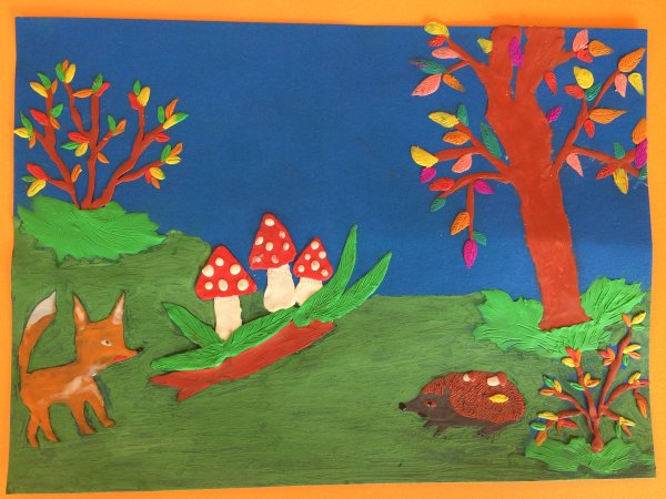 Аппликация пластилином на картоне