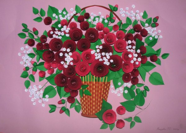 Объемная аппликация корзина с цветами