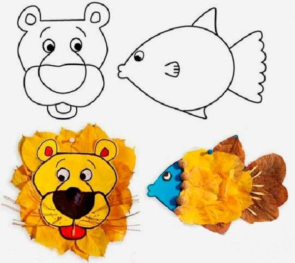 Лев из листьев осенняя поделка