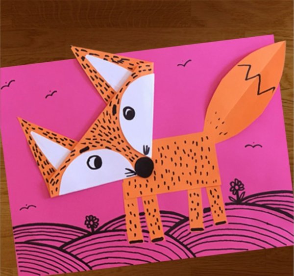 Лиса аппликация из бумаги