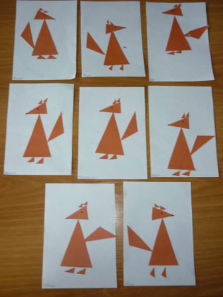 Лиса из треугольников аппликация средняя группа