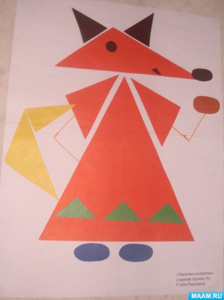 Аппликация Лисичка из геометрических фигур
