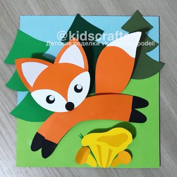 Лиса аппликация из бумаги