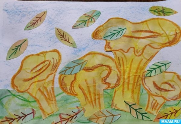 Гриб Лисичка аппликация из бумаги