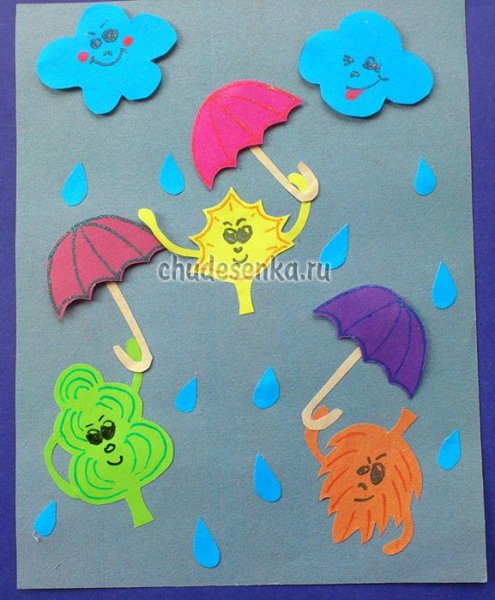 Аппликация зонтик с листьями из бумаги