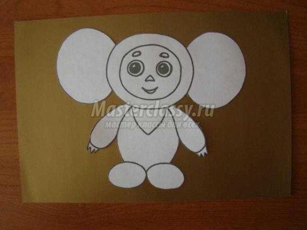 Аппликация Чебурашка из цветной