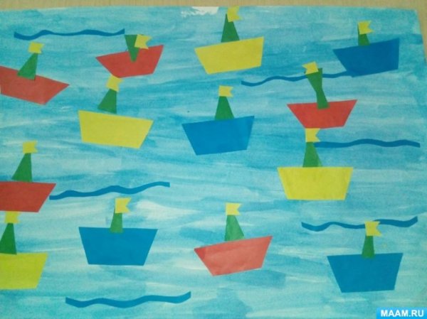 Аппликация плывет кораблик младшая группа