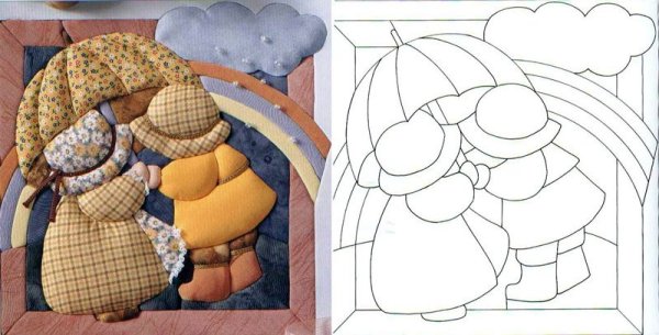 Японская техника кинусайга панно из лоскутков ткани