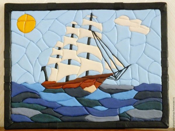 Техника кинусайга панно из кожи