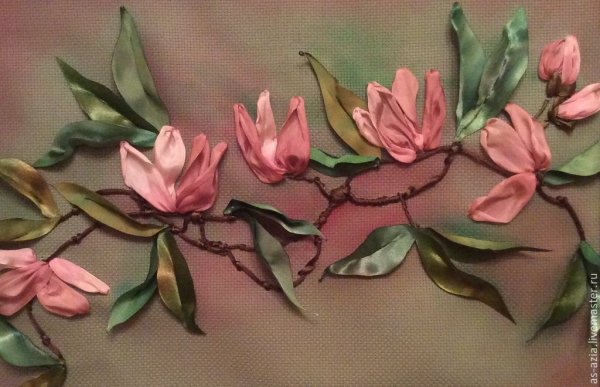 Вышивка атласными лентами Магнолия