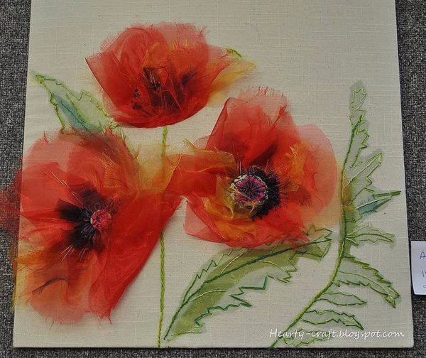 Мак аппликация из ткани