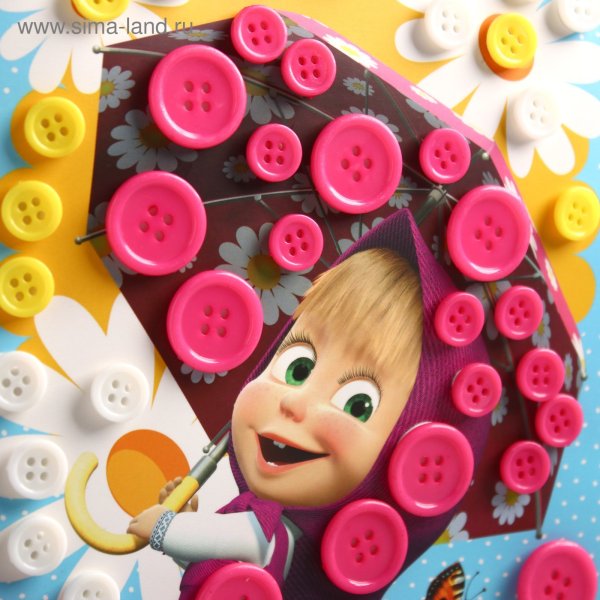 Аппликация пуговицами Маша и медведь