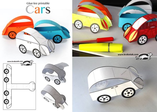 Аппликация машина из цветной бумаги