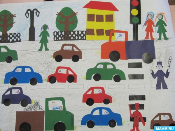 Коллективная аппликация по ПДД В подготовительной группе