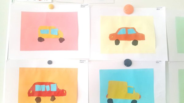 Аппликация машины едут по улице старшая группа