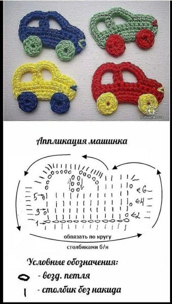 Аппликация машинка крючком схема