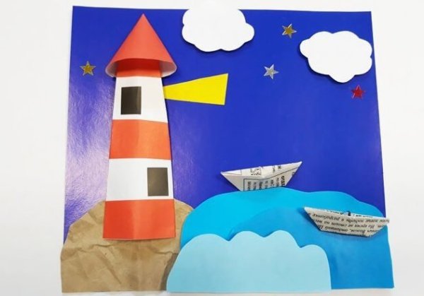 Маяк аппликация из цветной бумаги