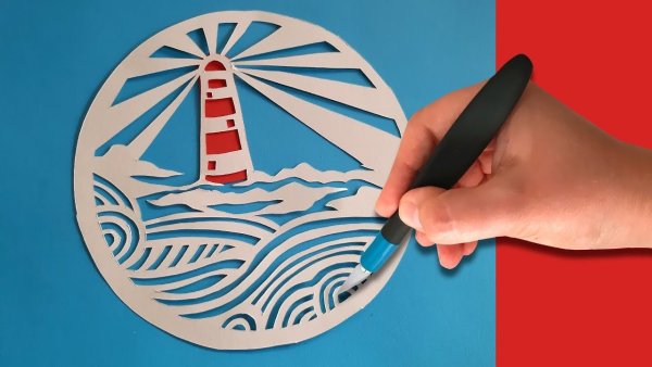 Маяк аппликация из цветной бумаги
