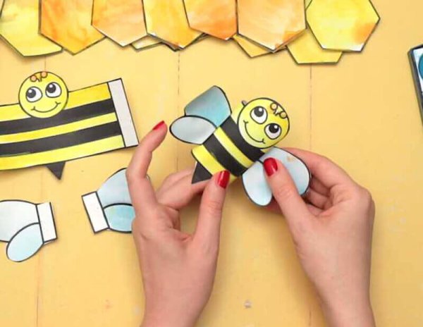 Аппликация Пчелка из бумаги с шаблонами