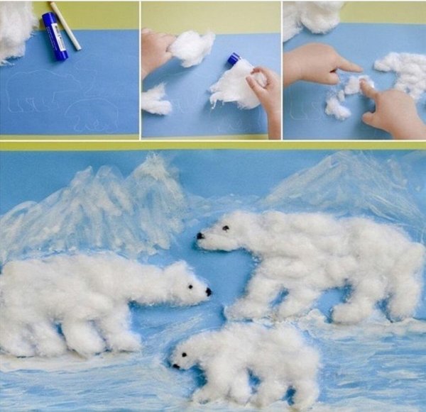 Пластилинография белый медведь и Северное сияние