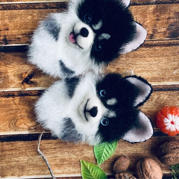 Аппликация хаски из меха