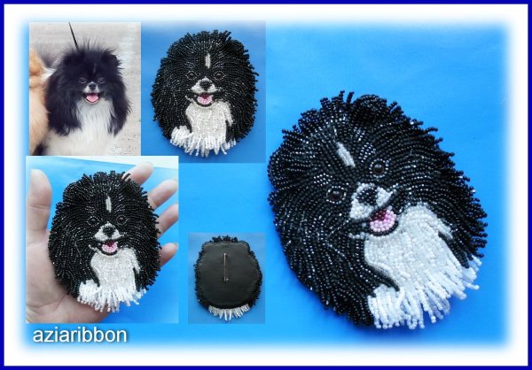 Брошь собака бисер