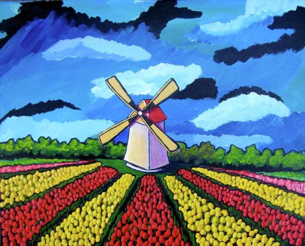 Поле тюльпанов и мельница