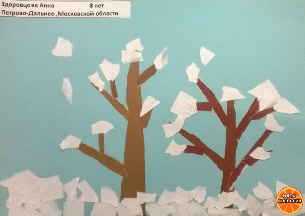 Аппликация деревья в снегу средняя группа