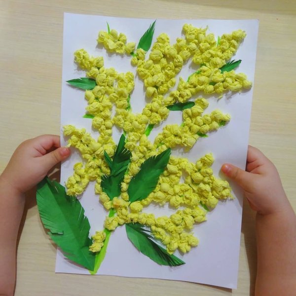 Поделка Мимоза из салфеток