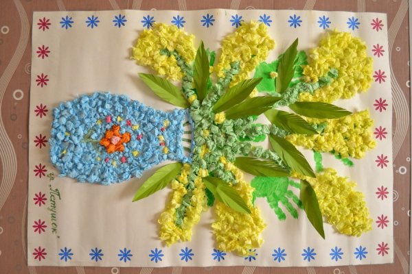 Аппликация Мимоза из салфеток