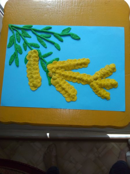 Веточка мимозы лепка