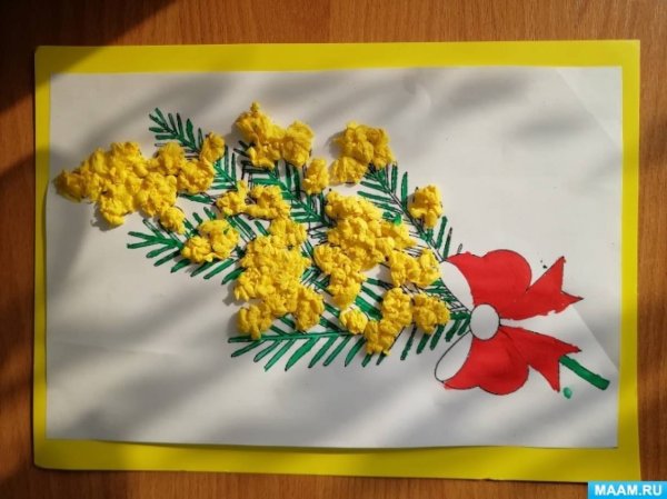 Поделка на 8 марта Мимоза из салфеток