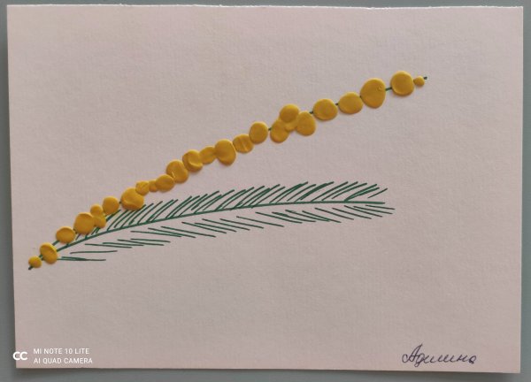 Веточка мимозы из салфеток