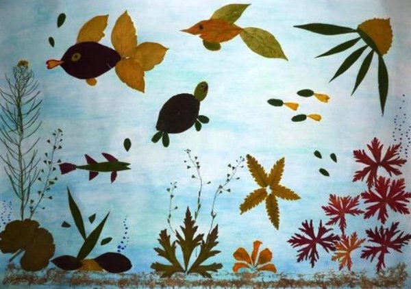 Морские обитатели из листьев