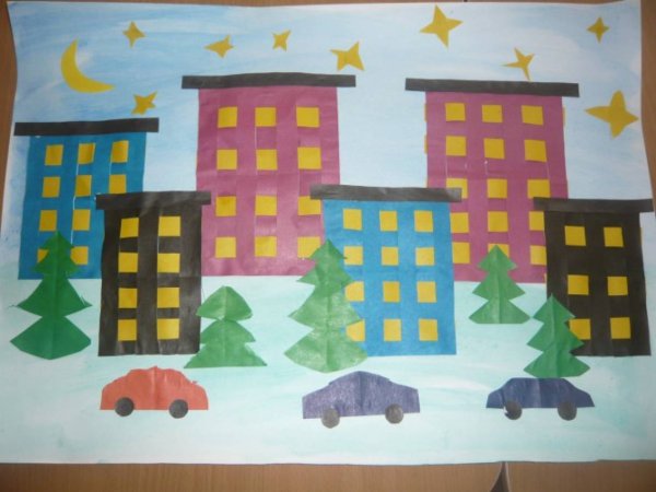 Аппликация улица города старшая группа