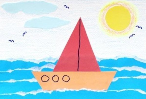 Аппликация «кораблик» с элементами рисования